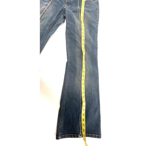 Vintage Express Jeans low rise waist 32 frayed seam down middle flared l… - Picture 8 of 9